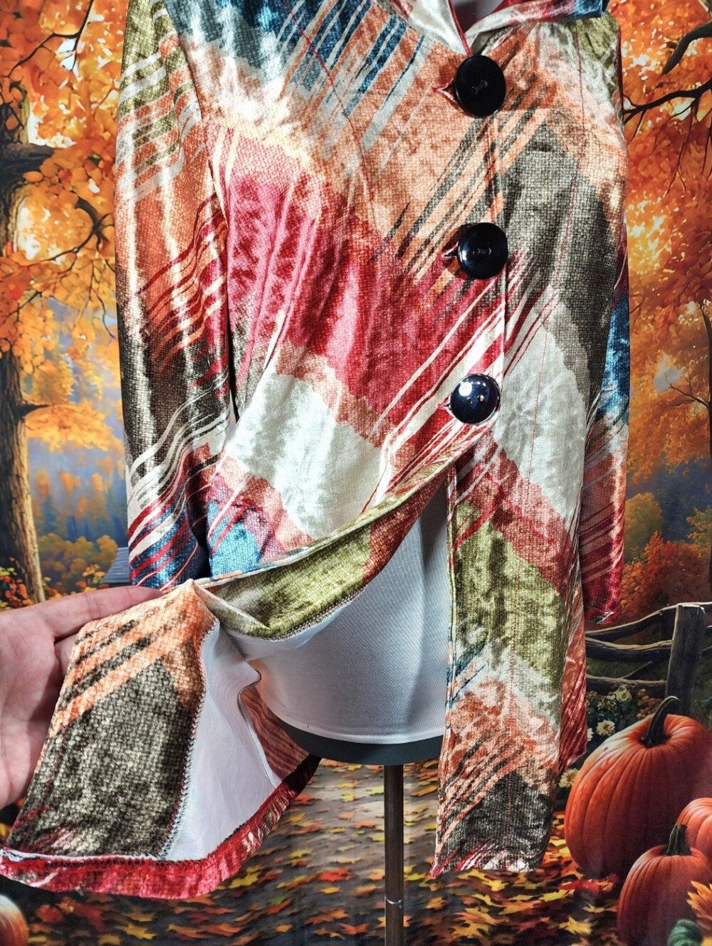 🎨🍁 VELVET Hooded Whimsigoth Bohemian Cardigan Large Buttons Pockets NWT L - Picture 9 of 17
